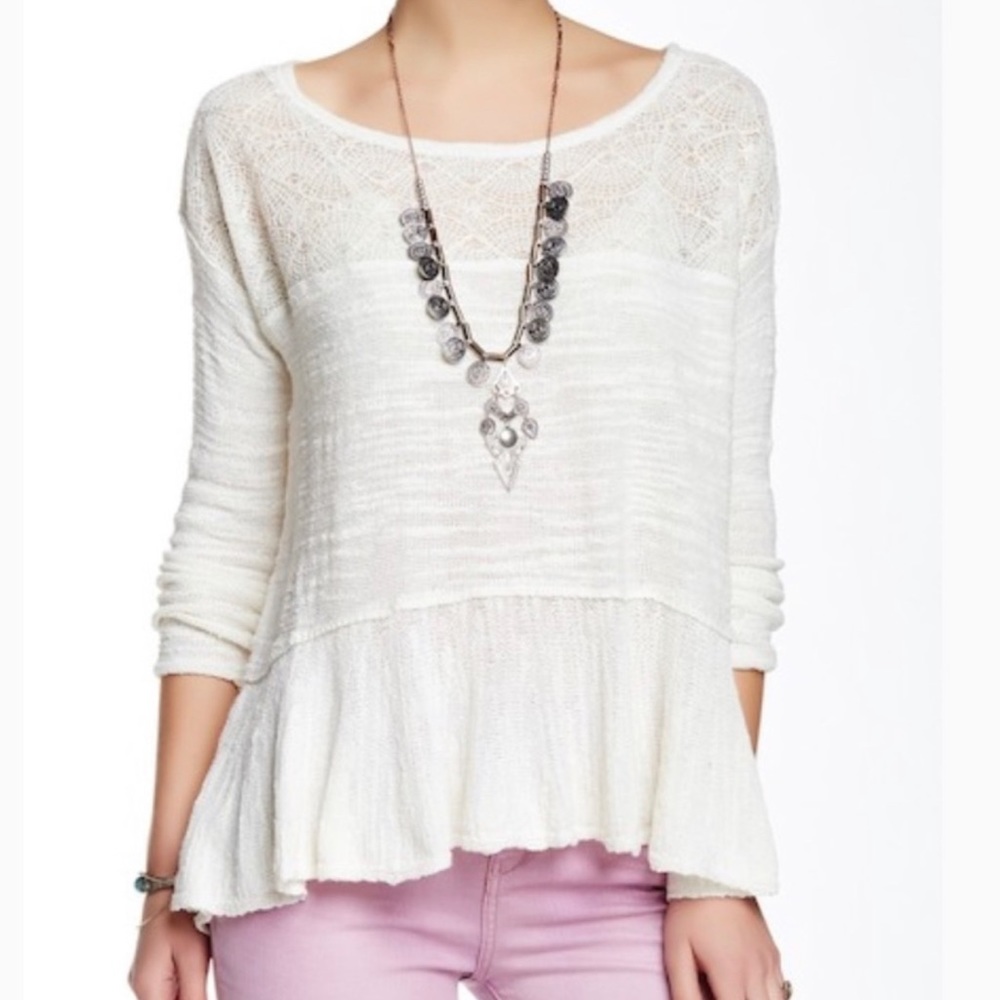 Free People Kristobel Ruffle Sweater SZ S